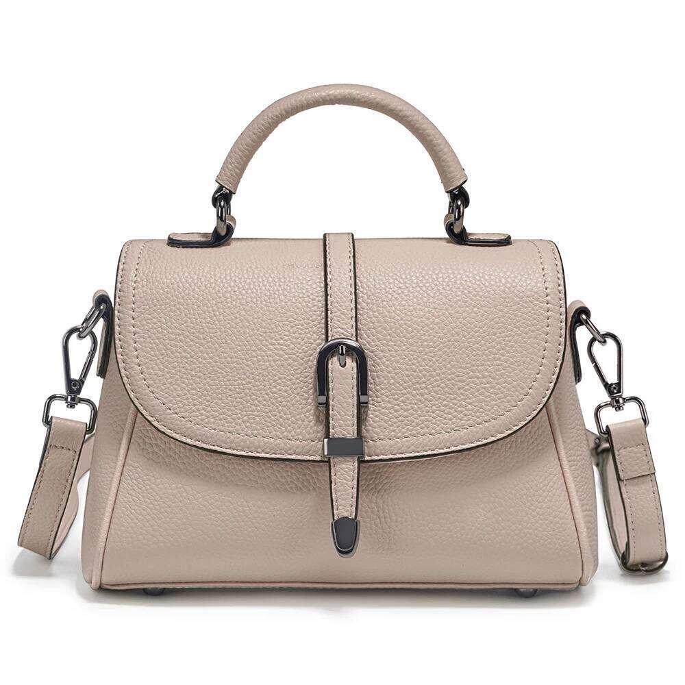 Zency Women S Genuine Leather Top Handle Bag Simple Fashion Beige Shoulder Crossbody Small Handbag Satchels For Daily Shoppers