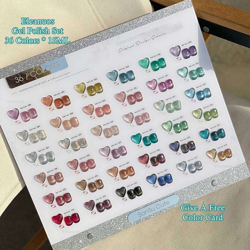 Eleanuos New Polishing 36 Color Set Shiny Star Sky Durable Clearcoat Cat's Eye Gel UV LED Soaking Primer Finish