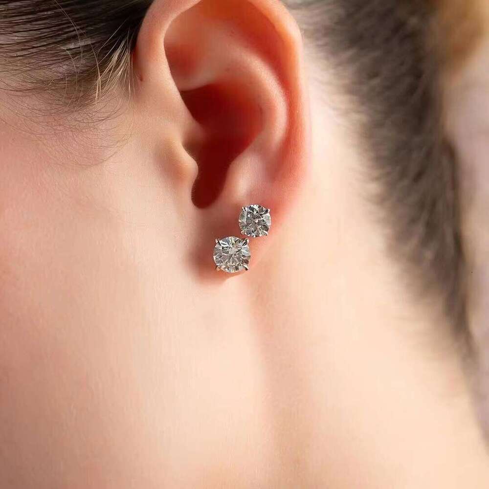 Hot Selling Screw Back VVS Earrings 14k White Gold 5mm 6.5mm 8mm Solitaire Stud Moissanite Earring