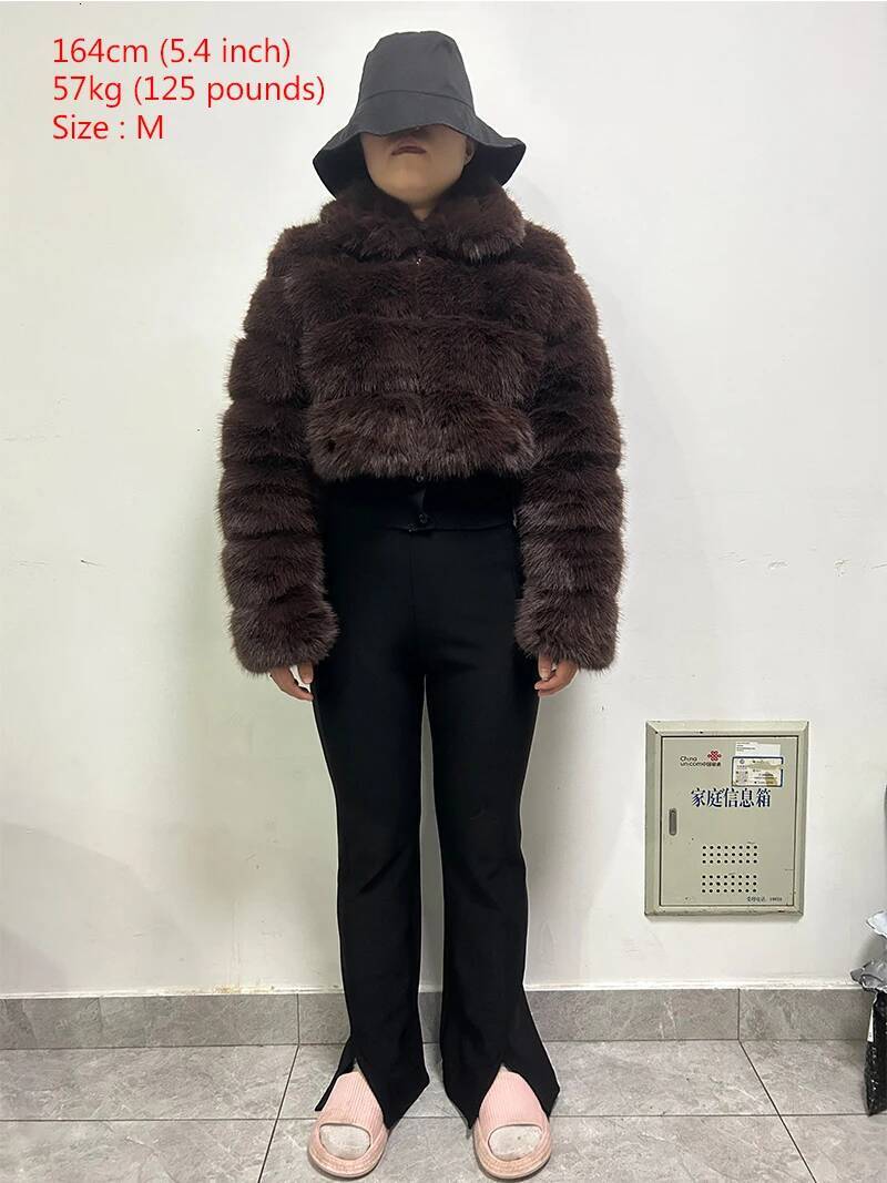 Casual White Black Fluffy Fall Winter Faux Coat Short Long Sleeve Cropped Puffer Fur Jacket For Women Outwear