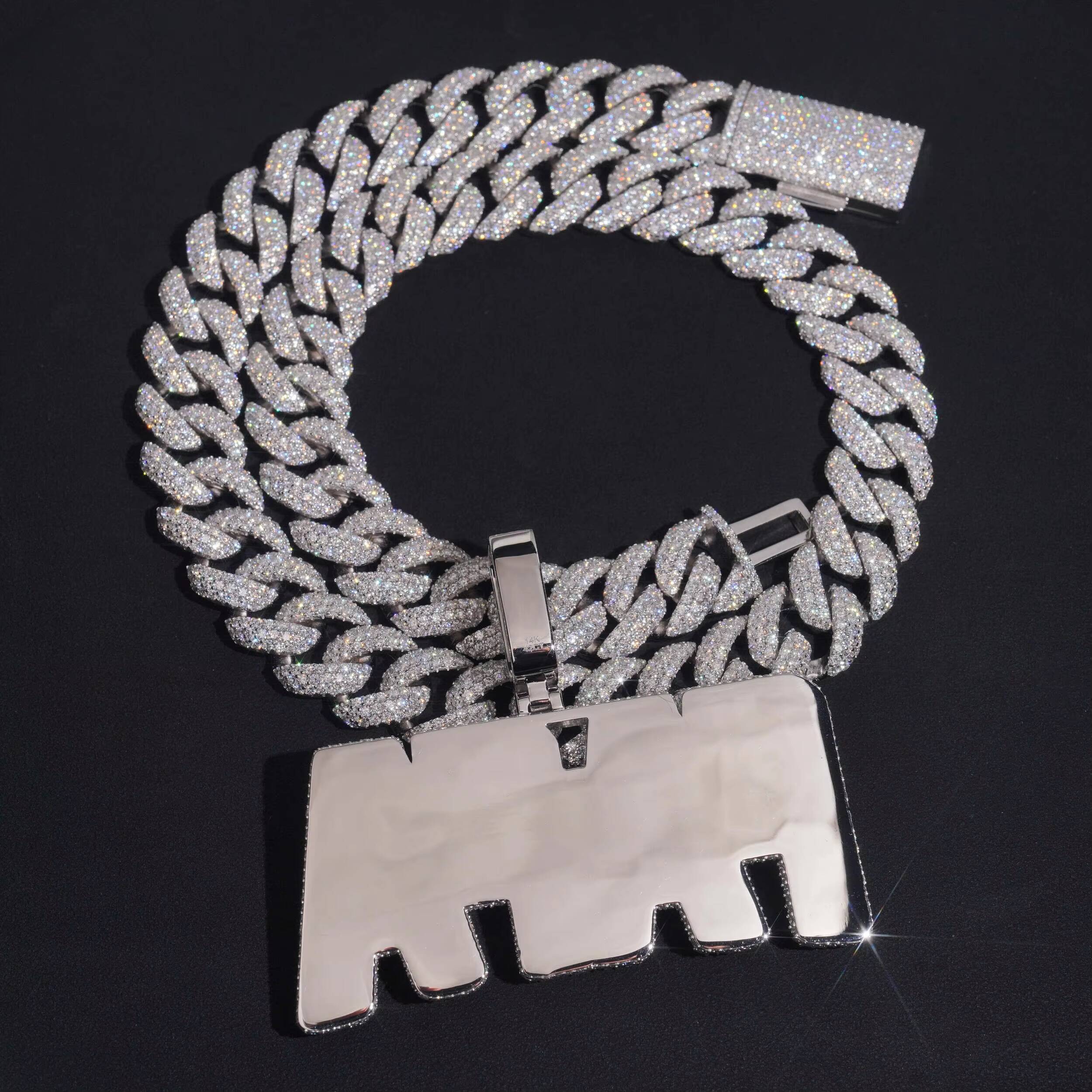 35Inch Width Iced Out Jewelry Moissanite Baguette Cut Letter Initial Pendant 925 Silver Moissanite Diamond Pendant