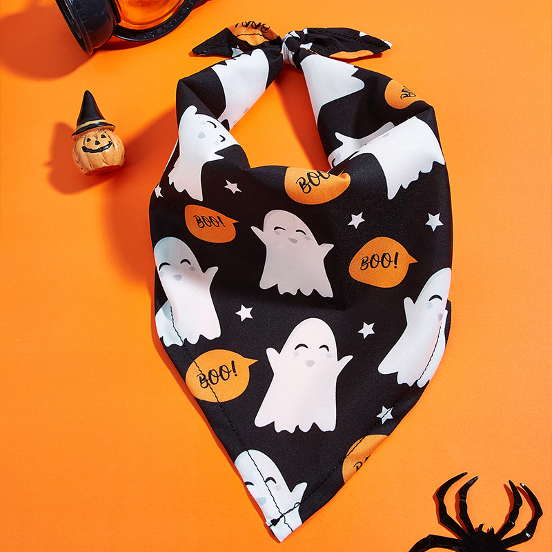 Halloween themed pet bib featuring a white ghost design