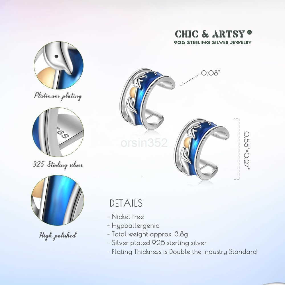 925 Sterling Silver Ear Cuff Earrings Hypoallergenic Whales Turtle No Piercing Ear Cuffs Earrings Adjustable Clipon Earrings for WomenW250911