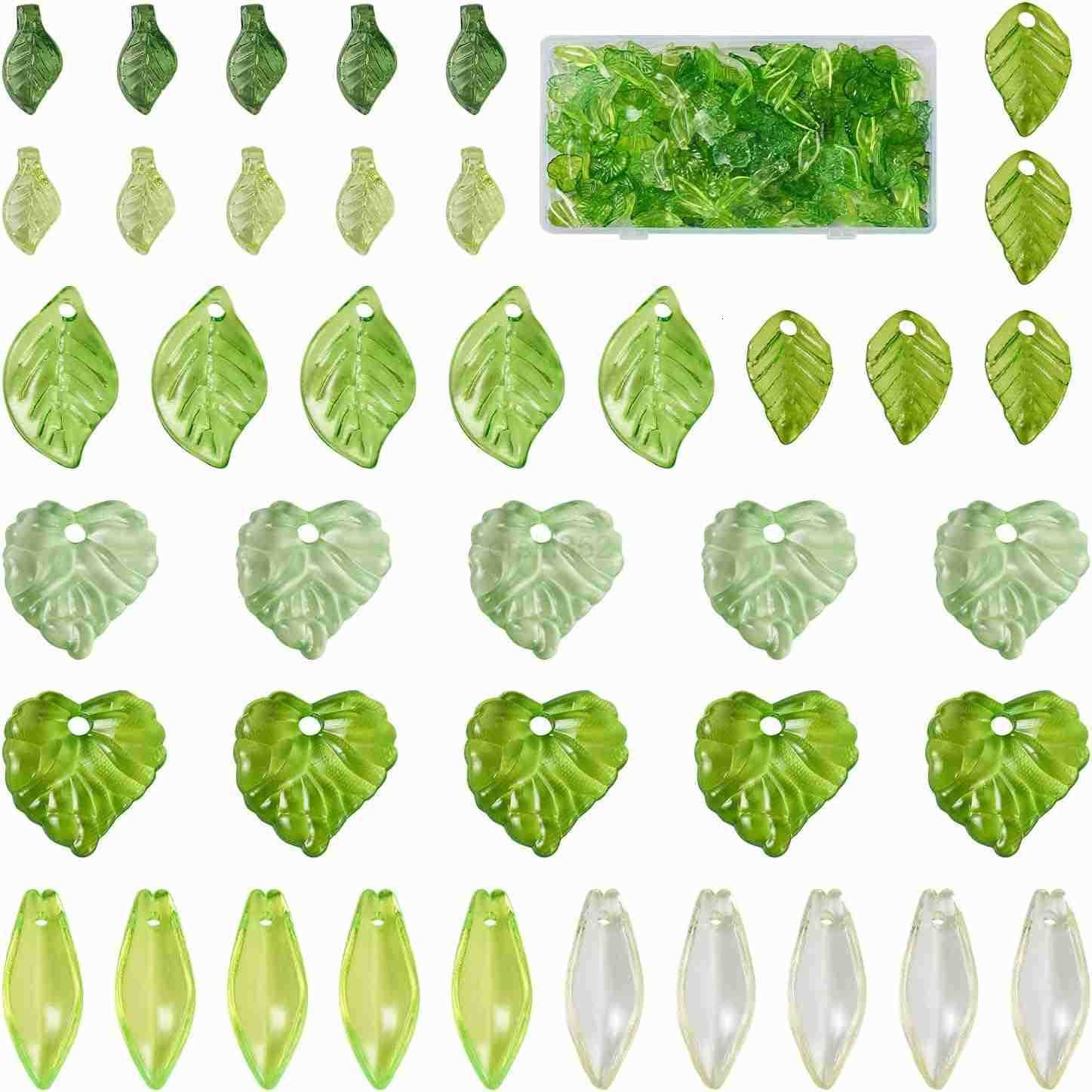 320Pcs Green Acrylic Leaf Beads Charms Transparent Maple Tree Leaves Pendants Cute Green Leaf Beads Caps for Jewelry Making Necklace EarringW250911