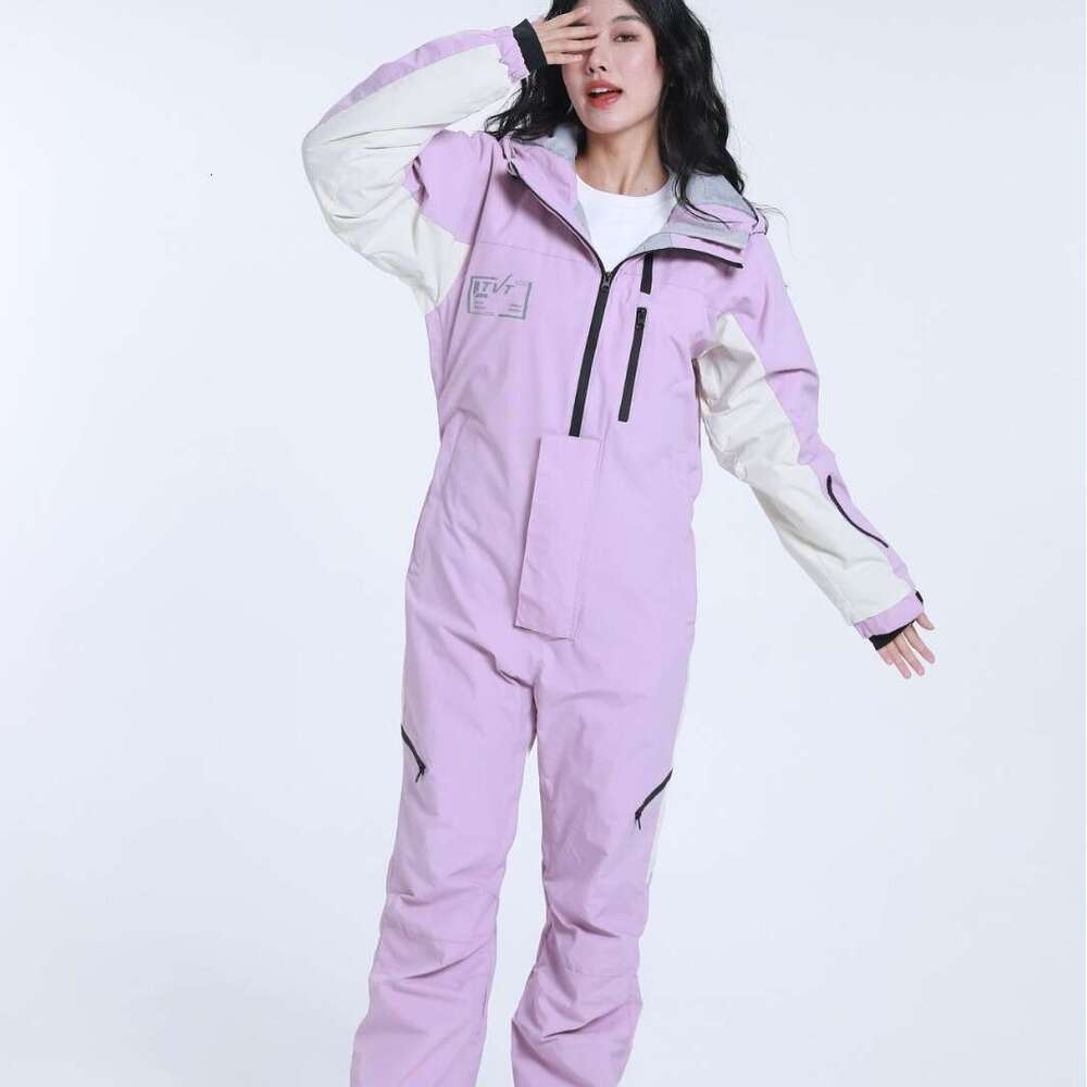 One-Piece Ski Suit Winter Suspenders Couple Snowboard Double Board Pantsuits Purple Men And Women