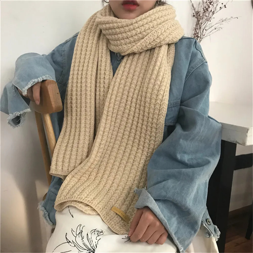 Fashion Women Men Winter Warm Knitted Scarf Solid Color Outdoor Thickened Neckerchief Vintage Wraps Long Scarves Neck Cover 250909