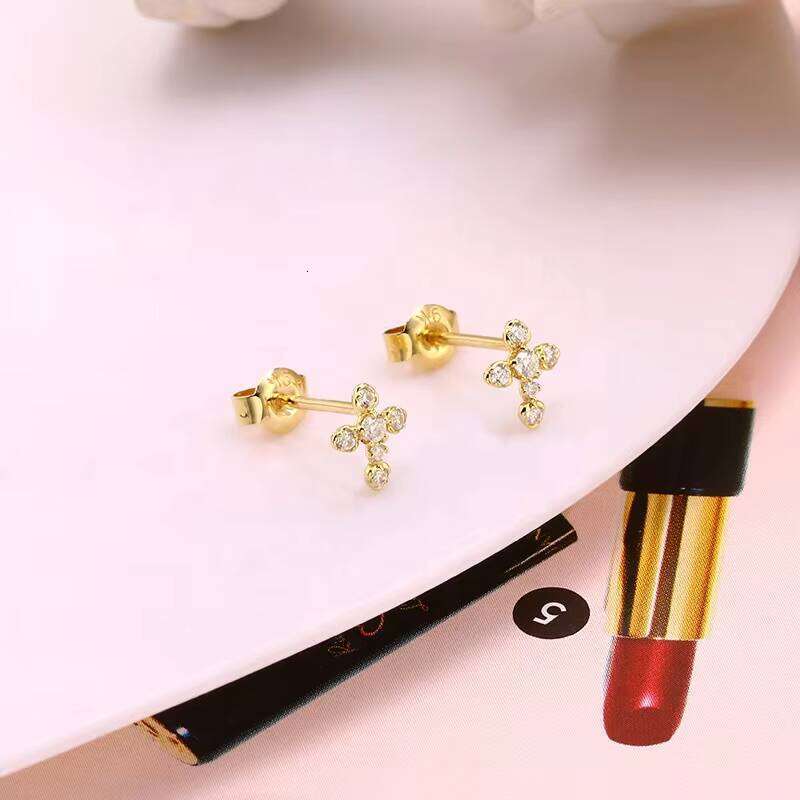 HYH Minimalist 9K Gold Cross Moissanite Stud Earrings Ins Fashion Style Jewelry Wholesale