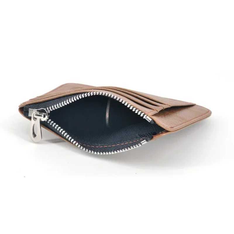 New Thin Genuine Leather Mini Bank Credit Card Wallet Id Card Holder Mens Small Wallet Thin Sleeve Zipper Short Coin Wallets W250911