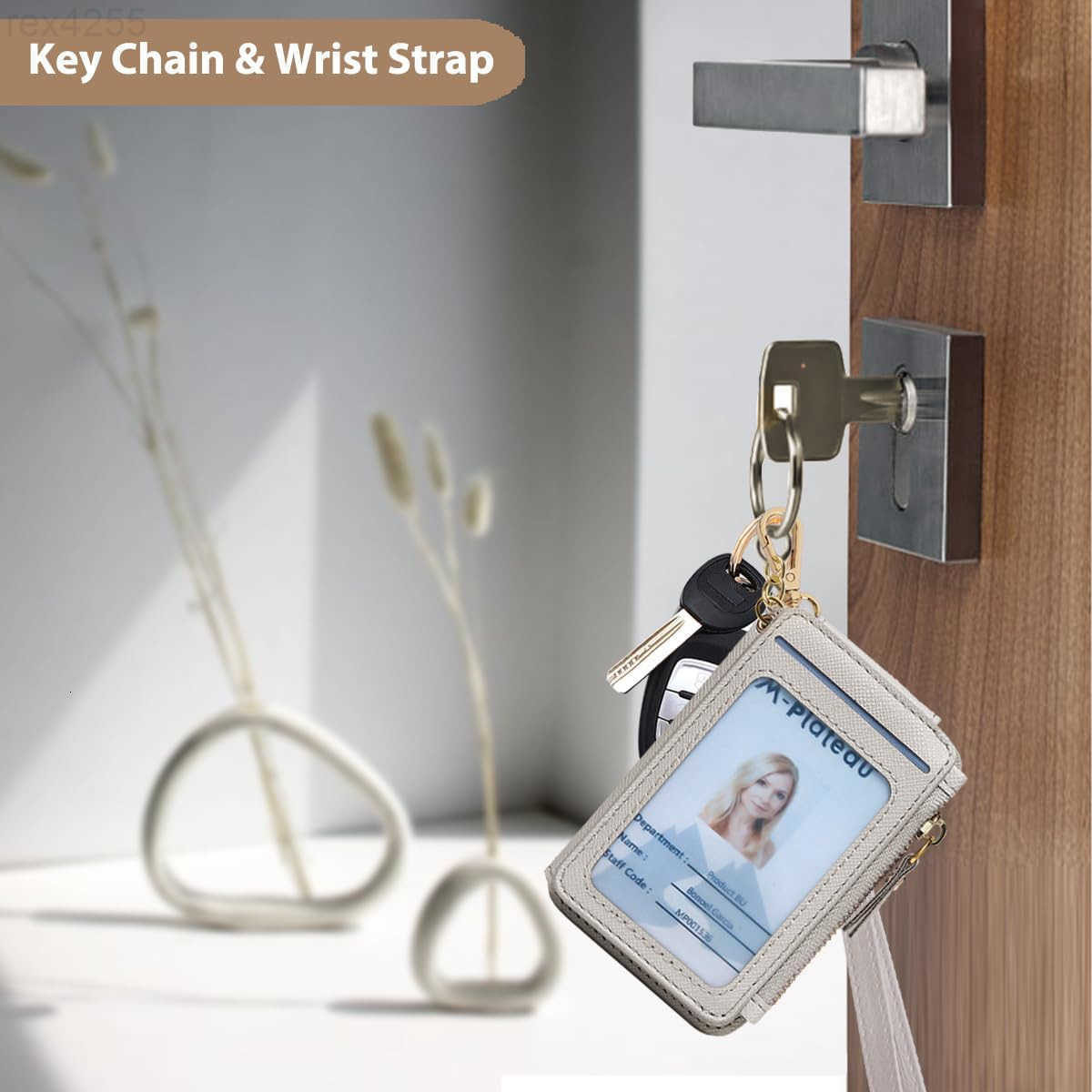 Wristlet Keychain Wallet Key ring Bracelet with Wrist Wallet for Women with Key Holder Gift BoxBeigeW250910