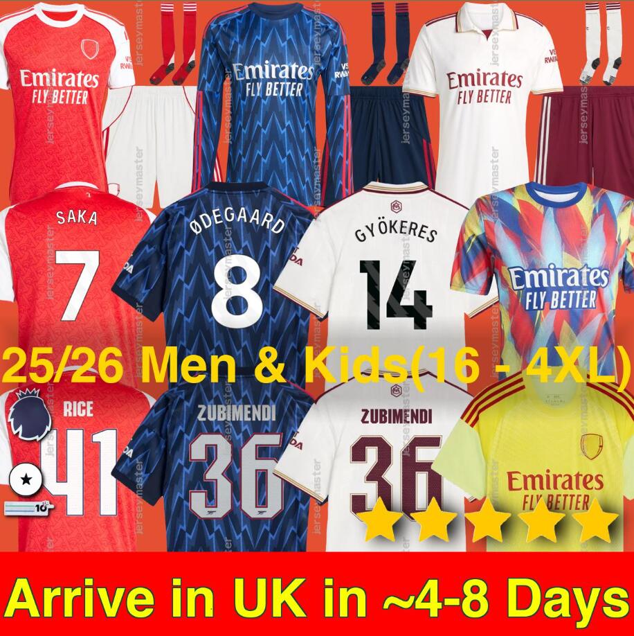 arsenalfootball kits 25 26 GYOKERES EZE soccer jerseys long sleeve HAVERTZ RICE SAKA Trossard Zubimendi MADUEKE ODEGAARD MARTINELLI football shirt Men Kids