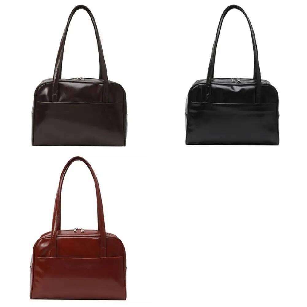 Korean Style Boston Shoulder Large Capacity Solid Color Pu Leather Tote Square Underarm Bag Women's Handbag Girls