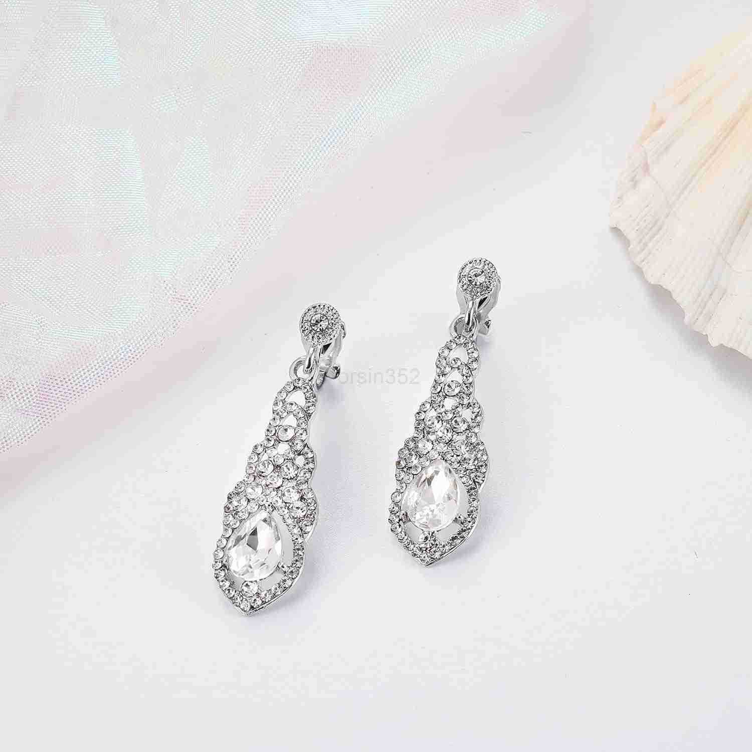 4 Pairs Silver Clip on Earrings for Women Sparkly Rhinestone Tassel Chandelier Teardrop Dangle Earrings for Brides Bridesmaids Non Pierced Prom Jewelr