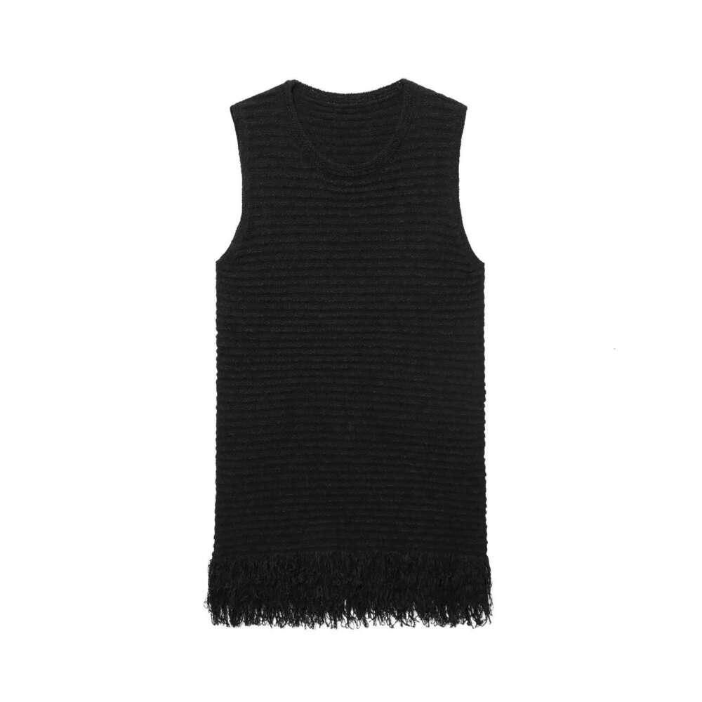 DHEssentials Summer New 2025 Women's Fashion Small Fragrance Style Fashionable Tassel Decorated Plaid Knitted Dress