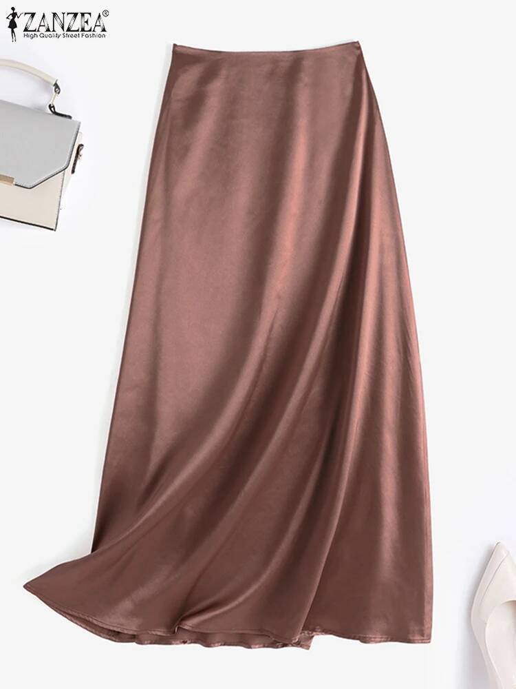 ZANZEA Fashion Satin Silk Skirts Women Summer Long High Waist Skirt Casual Solid Party Faldas Saia Female Vintage Work OL Jupe dongdumaoyi