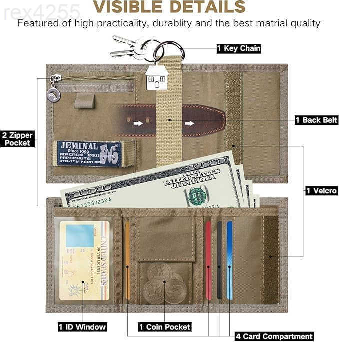 Wallet for Men Canvas Outdoor Sports Keychain Wallet with Multiple Card Slots and ID Window Black Gifts for Dad from Son Daughter WifeW250911