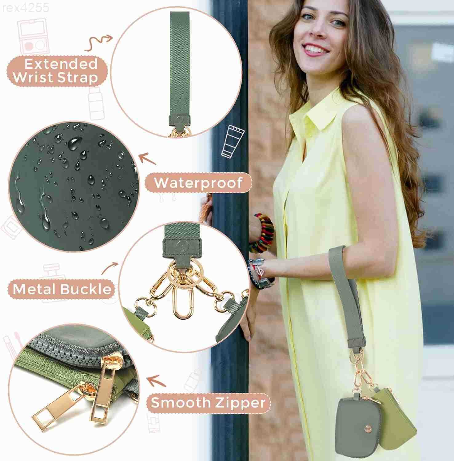 Pouch Wristlet Keychain Wallets for Women with 2 Detachable Zipper Coin Purse Small and Portable Mini Card Wallet for Women Men Gold Hardware GreenDar