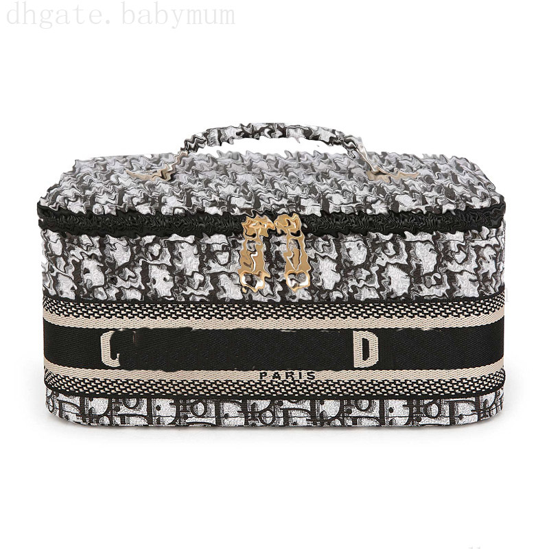 trendy cosmetic case with mirror storage box womens mens toiletry bag large capacity compact DLOR letters storage handbag for travel wash bag