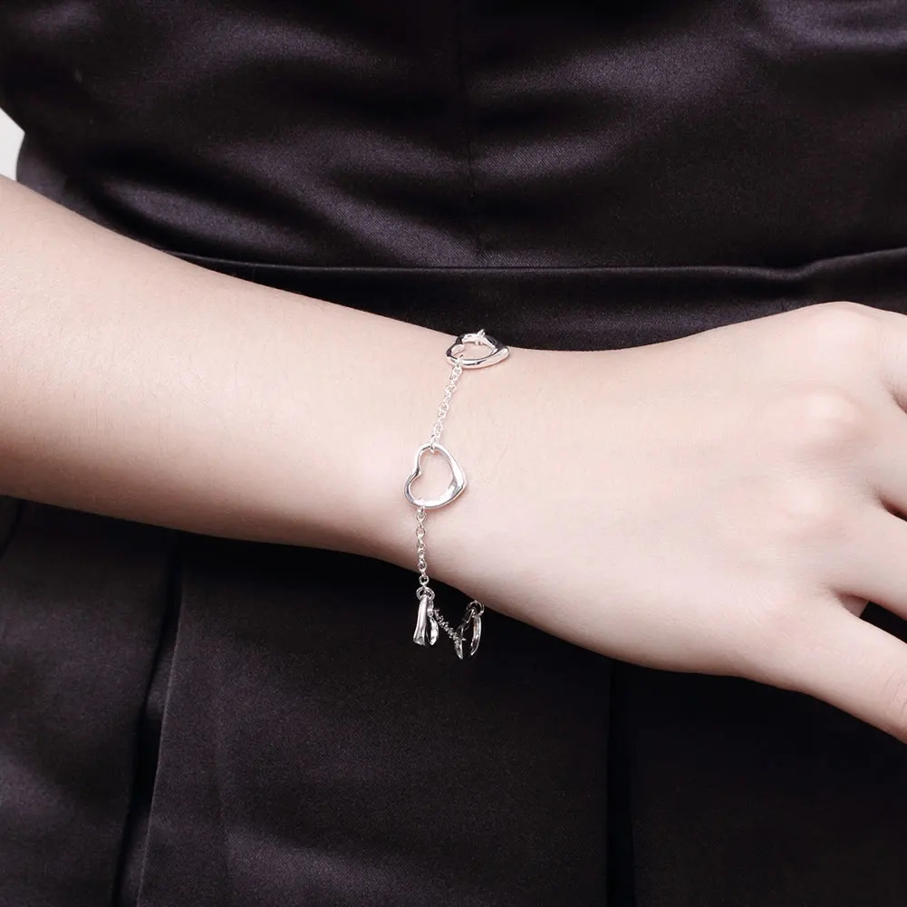 925 Sterling Silver LOVE five hearts Bracelet necklace Jewelry set for women Fashion Party Christmas Gifts 250910