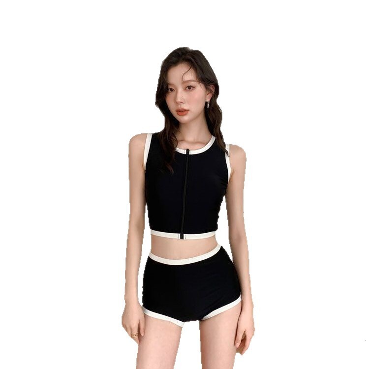 2025 New Women's Swimsuit Two-Piece Sexy Japanese and Korean Style Sports Small Chest Gathered Slimming Beach Vacation Swimwear