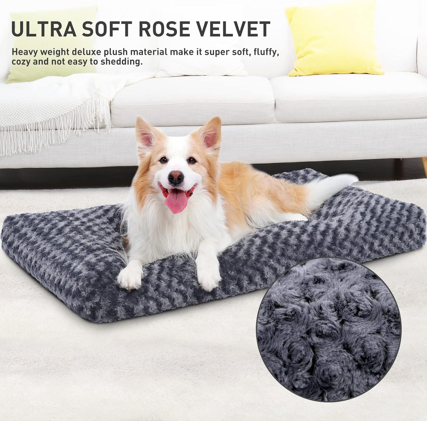 Washable Dog Bed Deluxe Plush Dog Crate Beds Comfy Kennel Pad Anti-Slip Pet Sleeping Mat for Large, Jumbo, Medium, Small Dogs Breeds