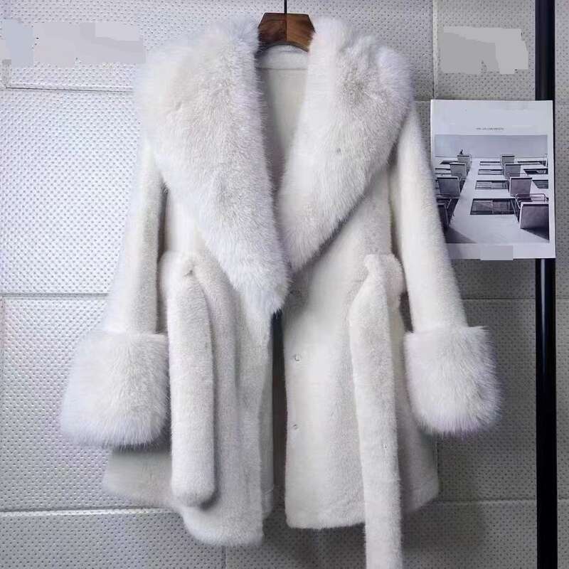 Women's Clothing Fur Collar Long Slim Environmentally Friendly Plush Coat High End Fashion Version