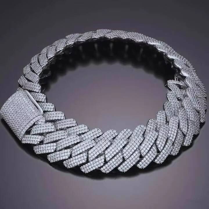 Hip Hop 925 Silver Cuban Link Chain 8MM14MM Iced Out VVS Moissanite Necklace and Bracelet