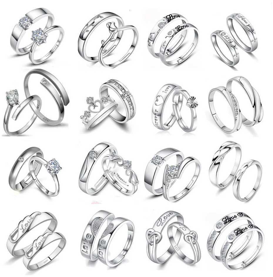 Fashion Exquisite Silver Color Pair Rings for Women Men Adjustable Couple Engagement Wedding Gift Jewelry Accessoires Wholesale W250911