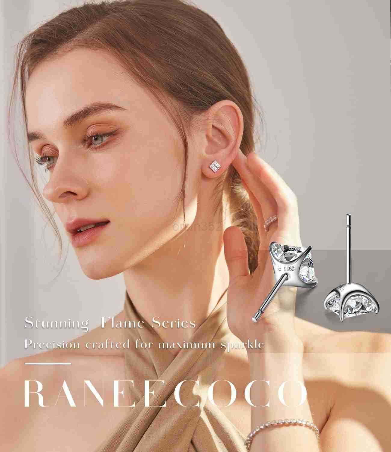 18K Gold Plated Sterling Silver Princess Cut Cubic Zirconia Stud Earrings for men womenW250911