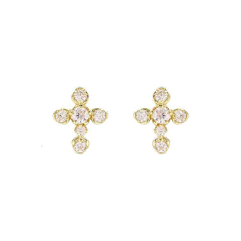HYH Minimalist 9K Gold Cross Moissanite Stud Earrings Ins Fashion Style Jewelry Wholesale