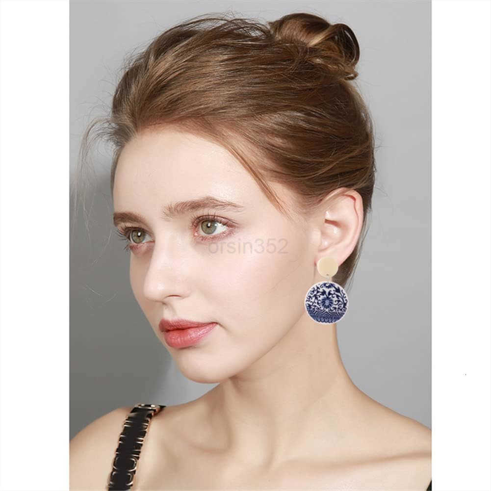 STORE Chic Fashion Royal Blue Geometric Earrings Acrylic Ethnic Style Dangle Drop Earrings for Women Unique Personalized Charm Earrings GiftW250911