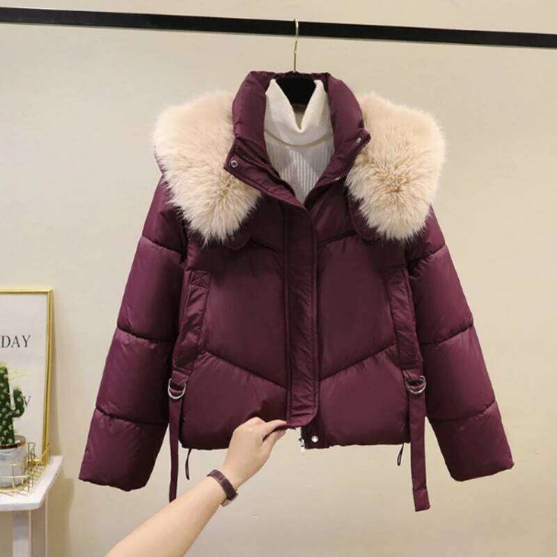 Winter Cotton Jacket Women's Thick Solid Short Coats New Korean Casual Loose Fur Collar Outerwear Ladies Temperament Warm Top