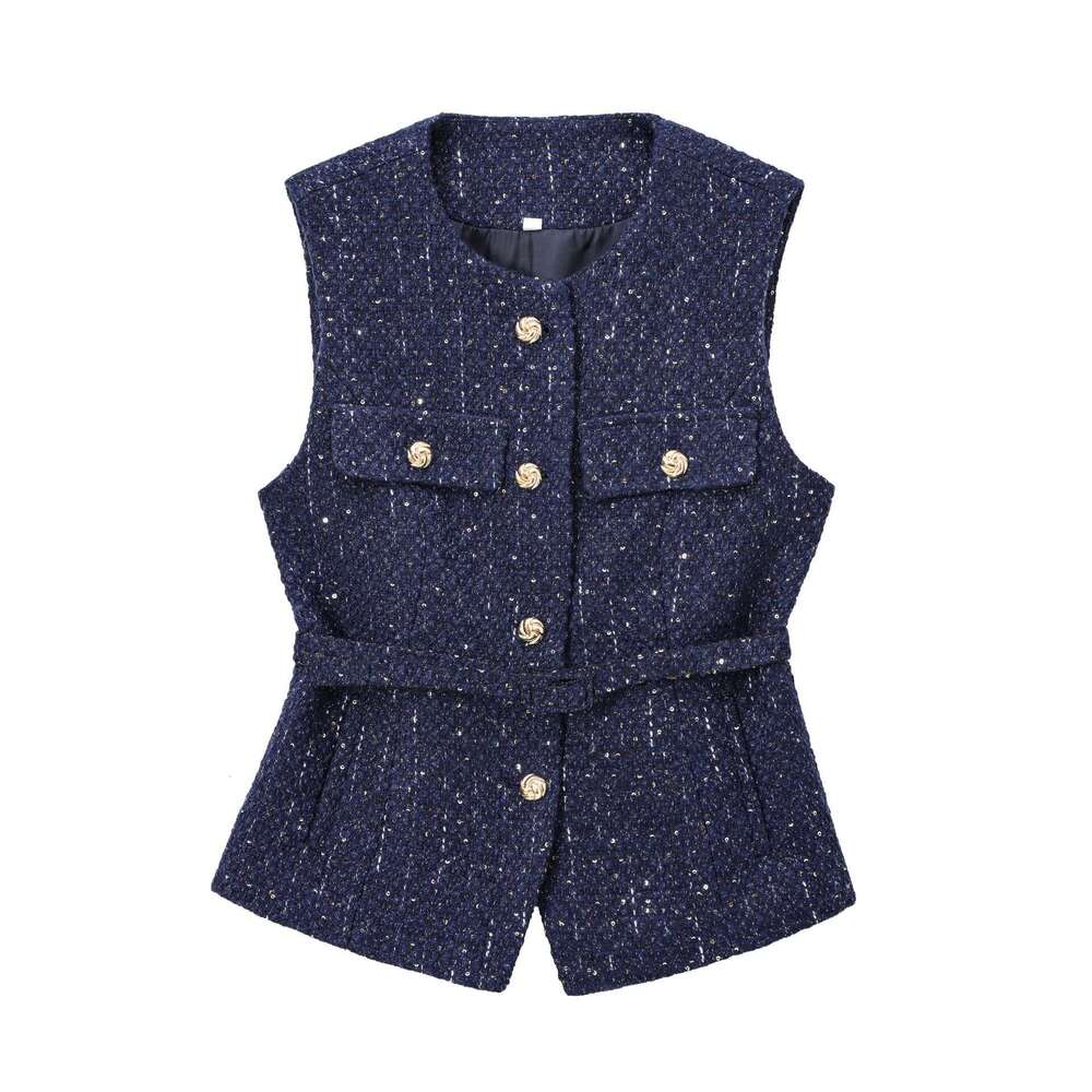 DHEssentials 2025 Summer New French Style Elegant Socialite Outerwear Single-Breasted Vest with Belt