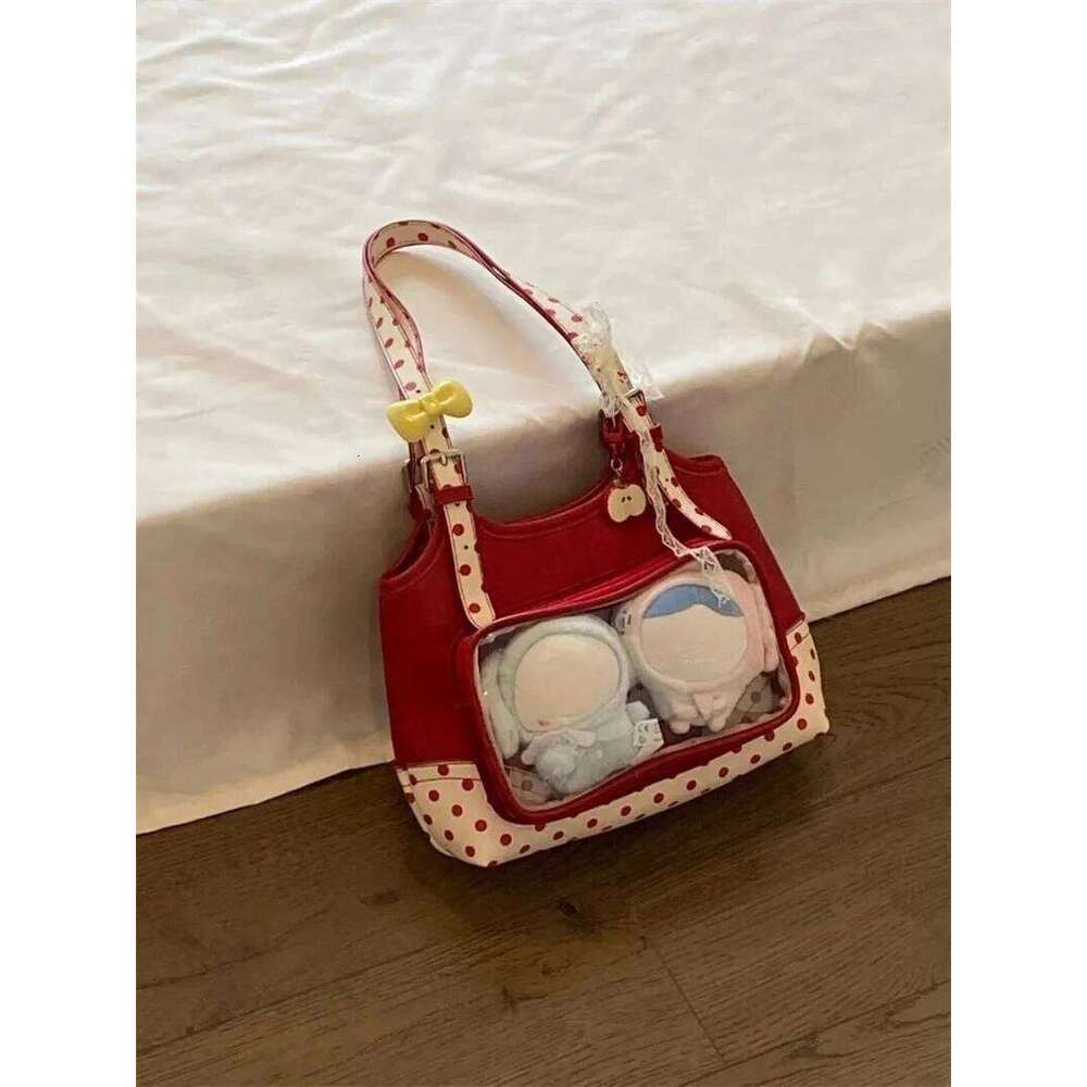 Sweet Transparent Ita Bags For Woman Dot Print Apple Shoulder Bag Underarm Bolso Beautiful Sac Femme Practical Bolsos De Mujer