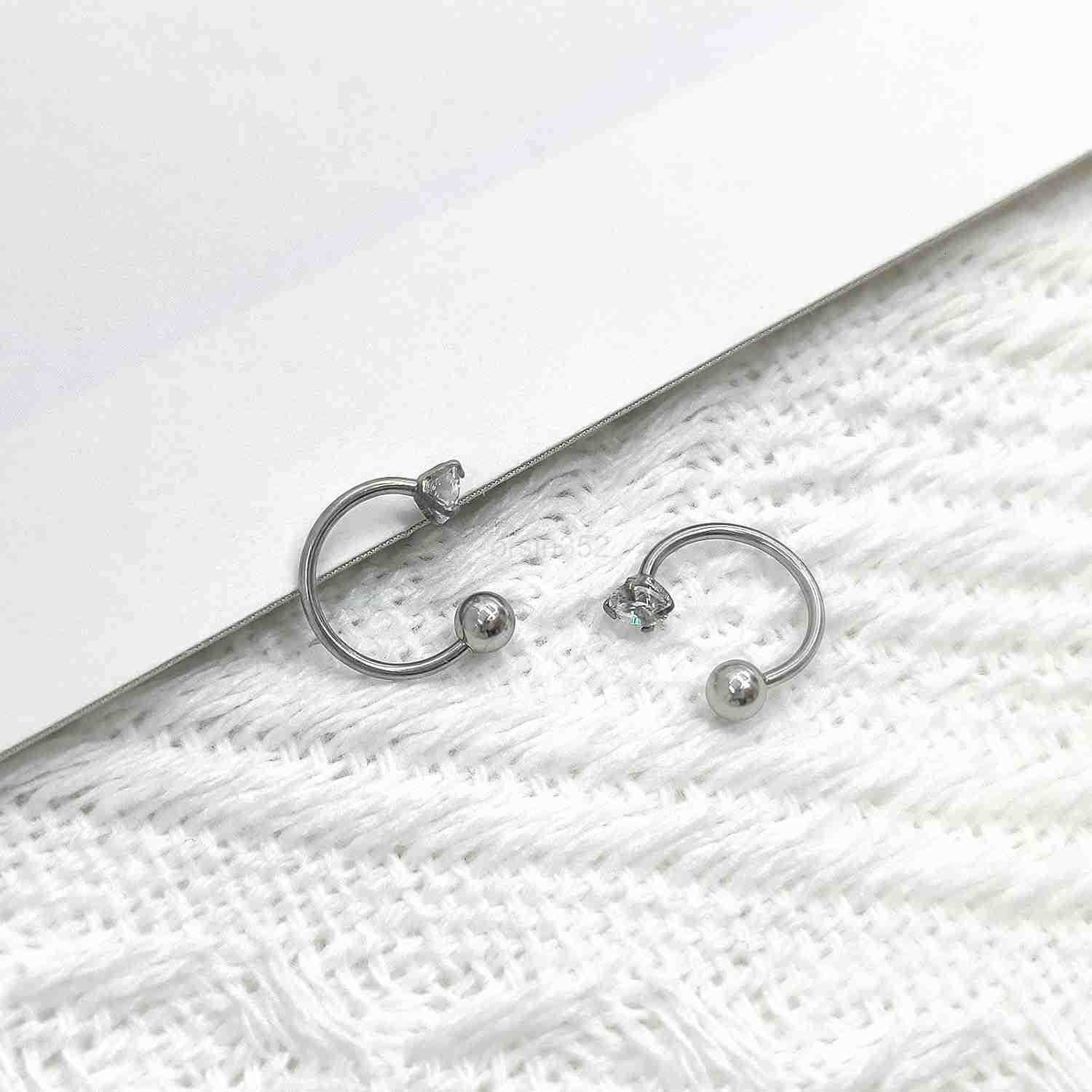 8mm Small Half Hoop Huggie Earrings for Women Teen Girls with Ball Screw Back 3mm CZ Open Hoop Earrings Cartilage Helix Piercing Ball Screw BacksW2509