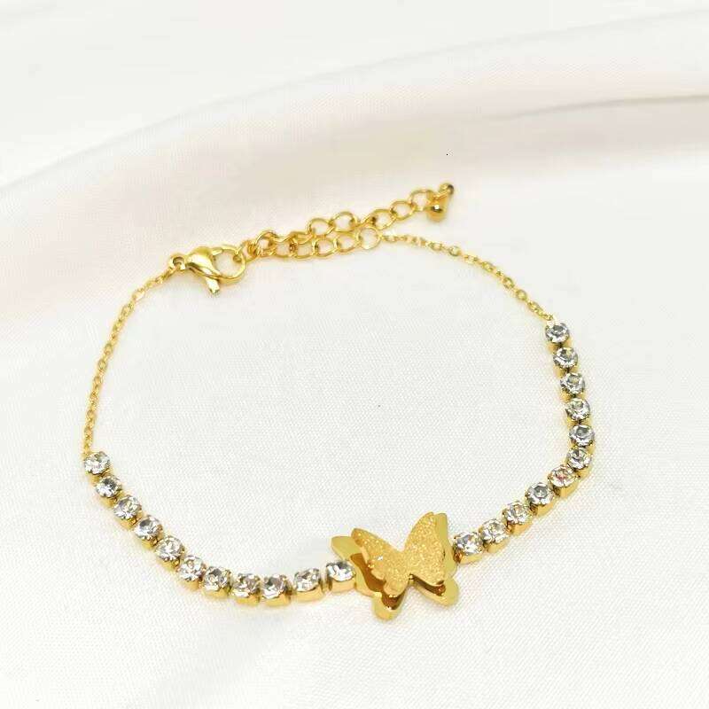 Hot Selling Trendy Hand Jewellery Butterfly Charm Gold Moissanite Tennis Chain Bracelet for Women