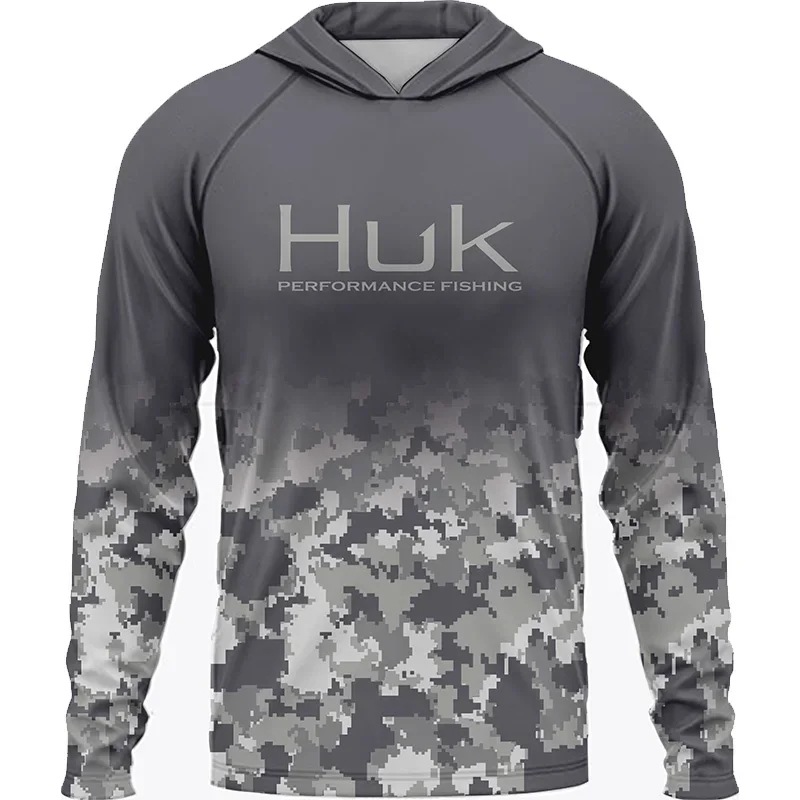 Outdoor T-Shirts Men's Fishing Shirt Clothing HUK Long-sleeved T-shirt UPF 50 Hood UV Protection Breathable Lightweight Hooded Jacket For Fishing