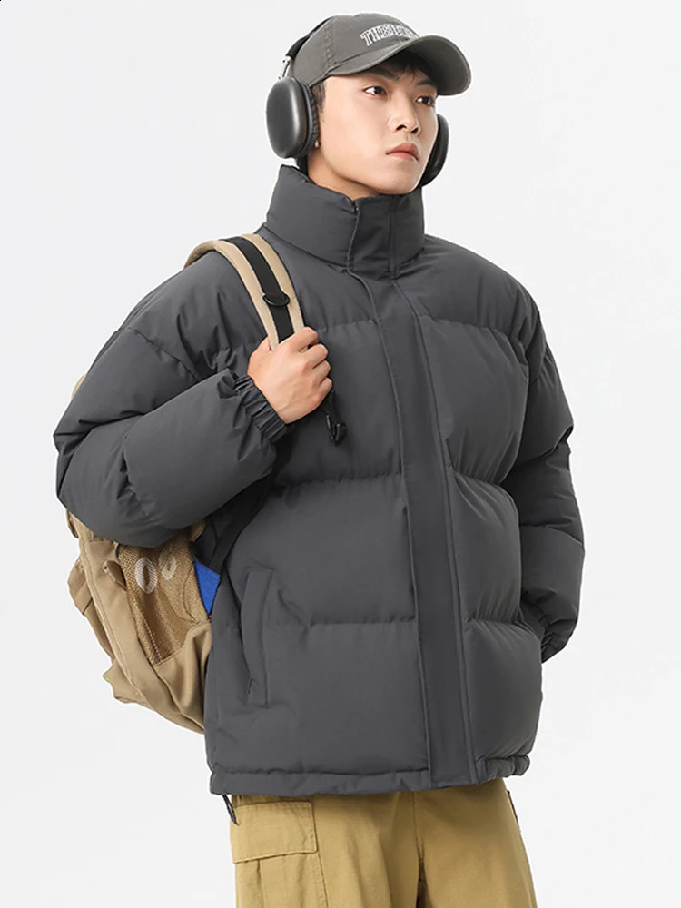 Mens Puffer Jacket Thick Warm Parkas Solid Color Unisex Winter Korean Fashion Women Coat Cotton Padded Outwear Clothing 250911