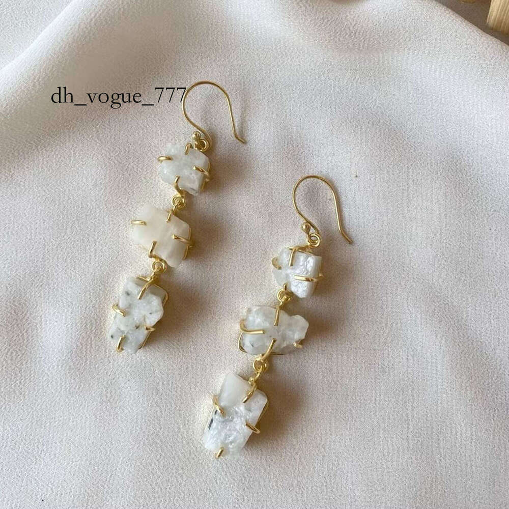 Sterling Sier Women's Handmade Drop Dangle Earrings Raw Rainbow Moonstone Gemstone Prong Setting Wholesale Moissanite