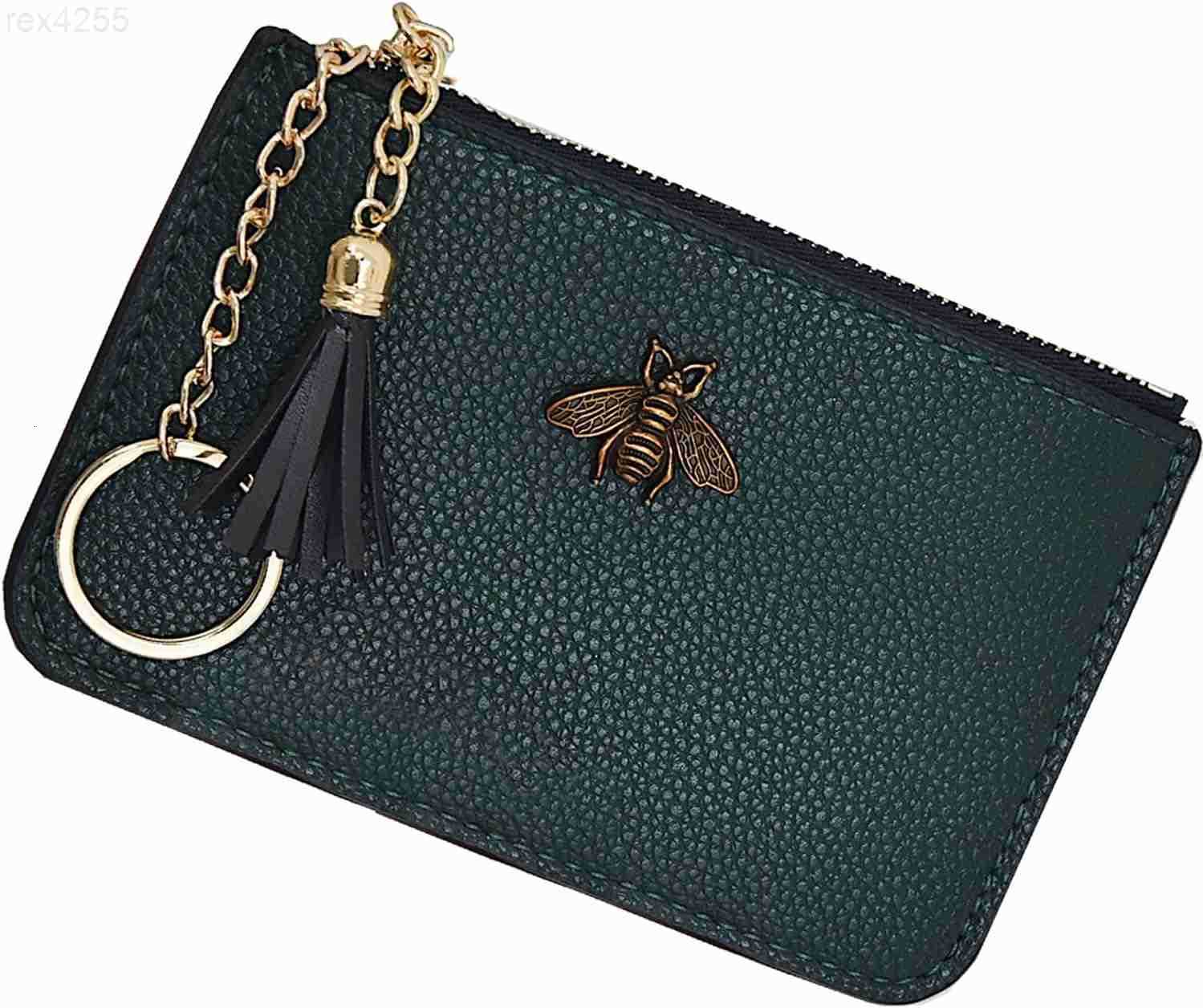 Coin Purse Change Wallet Pouch Leather Card Holder with Key Chain Tassel ZipBurgundyW250911