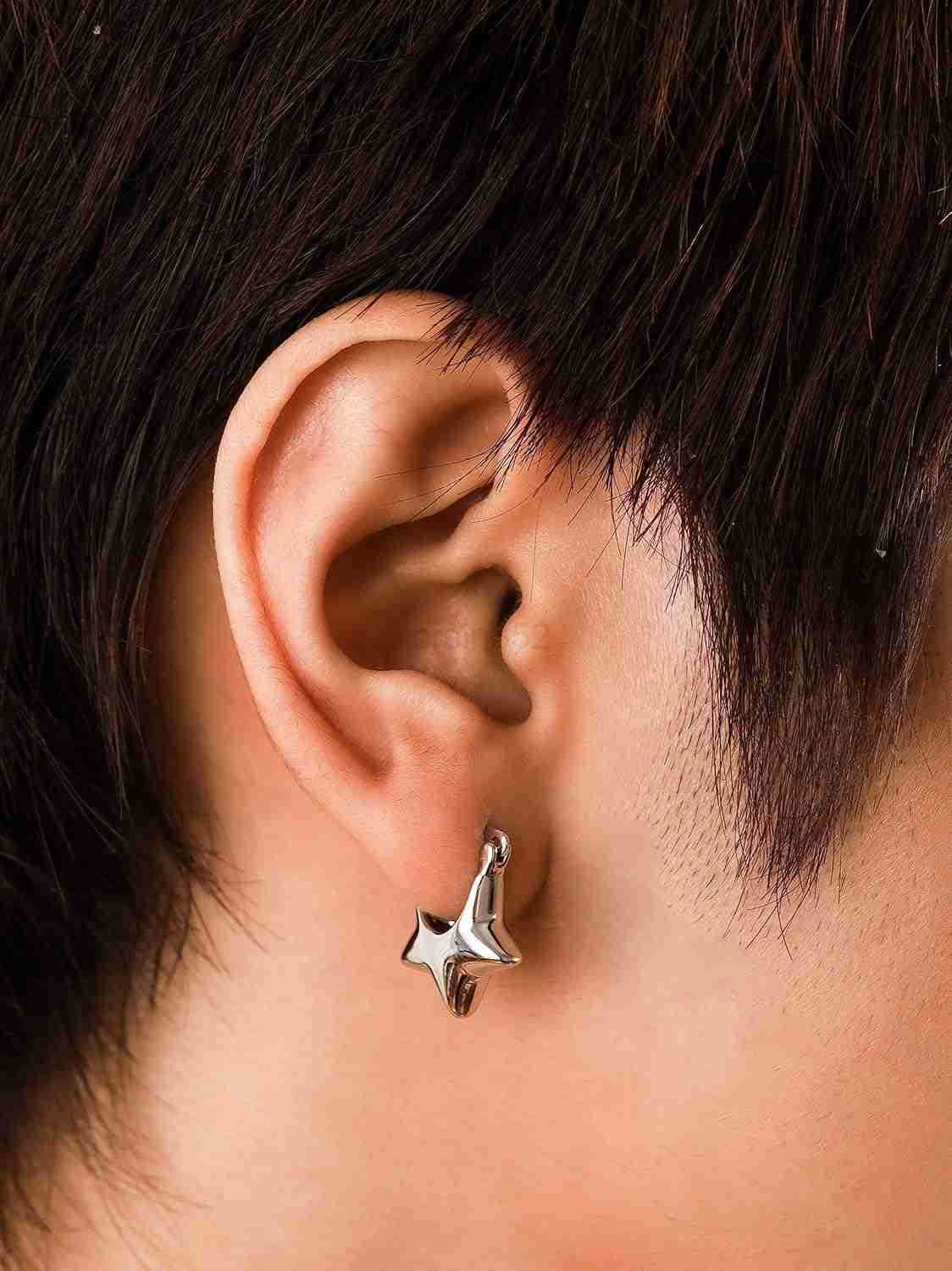 Cool Silver Star Stud Earrings Y2K Studs Jewelry Accessories Gifts for Women GirlsW250911