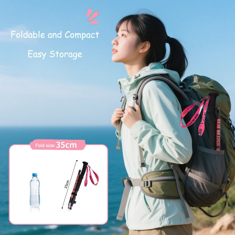 Carbon Fiber Trekking Poles Folding Lightweight Hiking Sticks Portable Walking Stick with EVA Handle for Women Men Hiking Camping Climbing