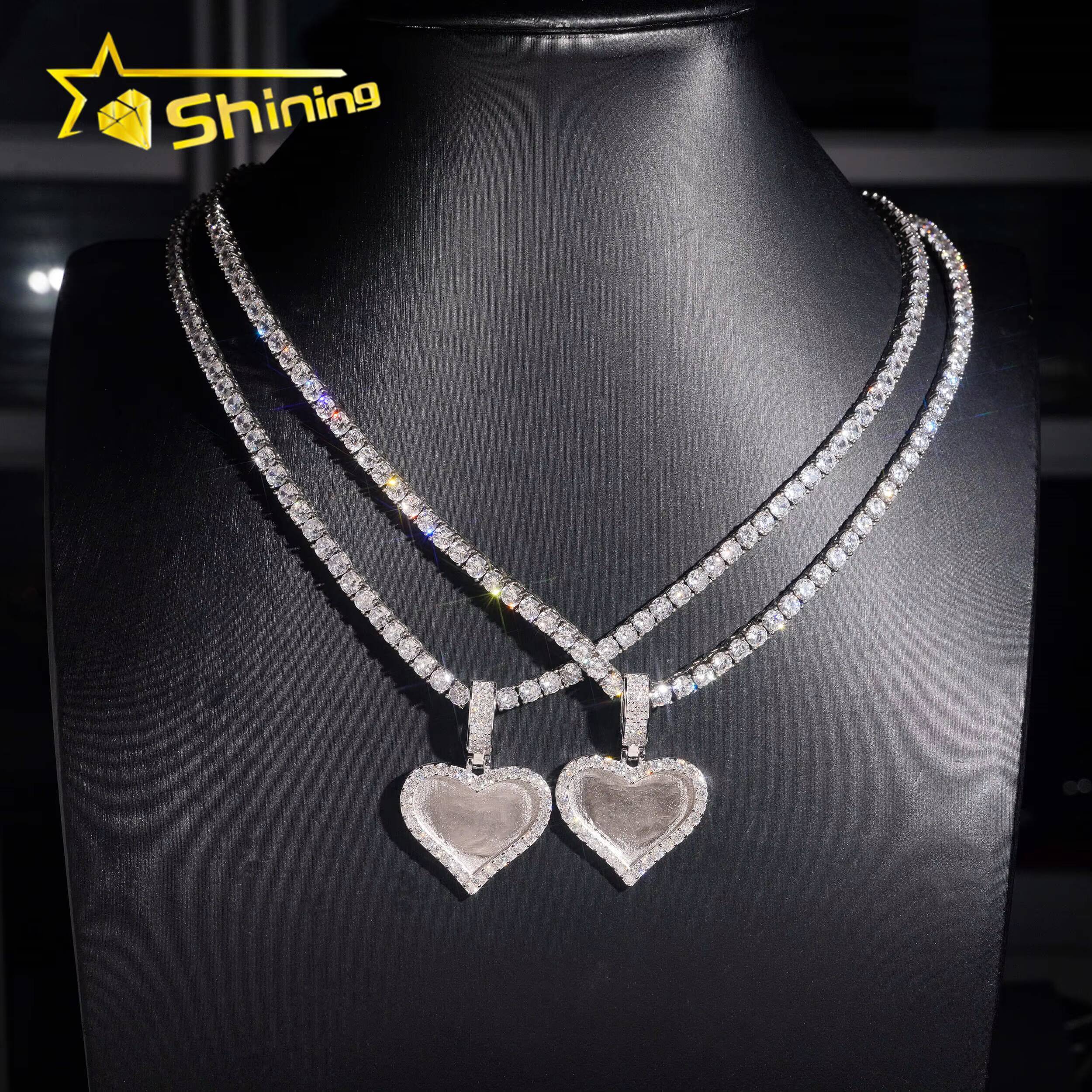 New Style Hip Hop Pendant 925 Silver Heart Shape Moissanite Photo Pendant High Quality Custom Pendant Moissanite Jewelry for Men