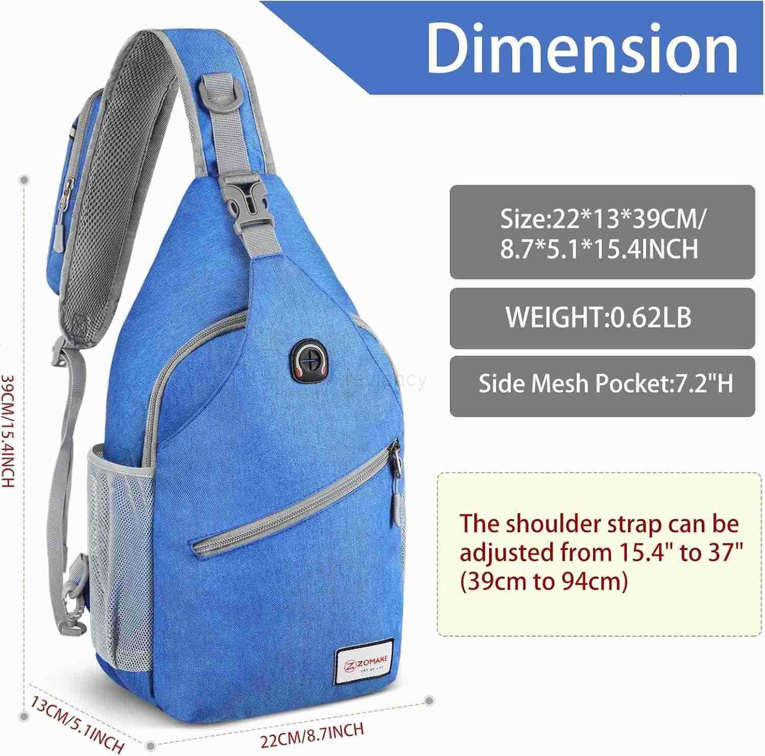 Sling BagSmall Crossbody Sling BackpackWater Resistant Shoulder Daypack for TravelAnti Thief Chest Bag for HikingBee BlueW250911