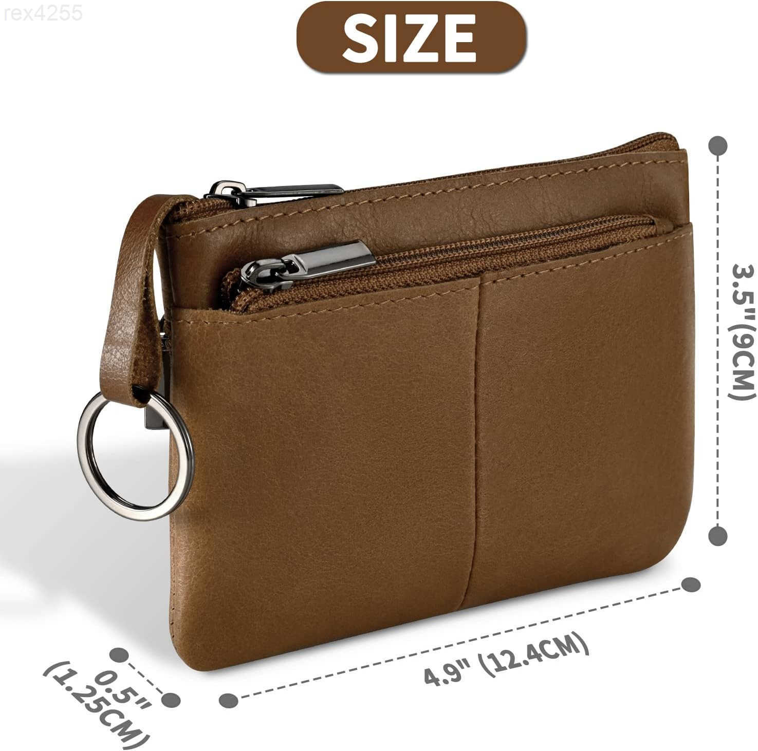 Red Genuine Leather MultiFunctional Wallet Compact Card Holder Coin Purse Key Organizer with 3 Zippers Builtin Key Ring Perfect for Travel Work Daily 