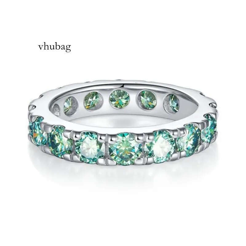 Men Women Rings Sterling Sier Dia Passed Test 4mm Blue Green Moissanite Ring for Party Wedding Nice Gift
