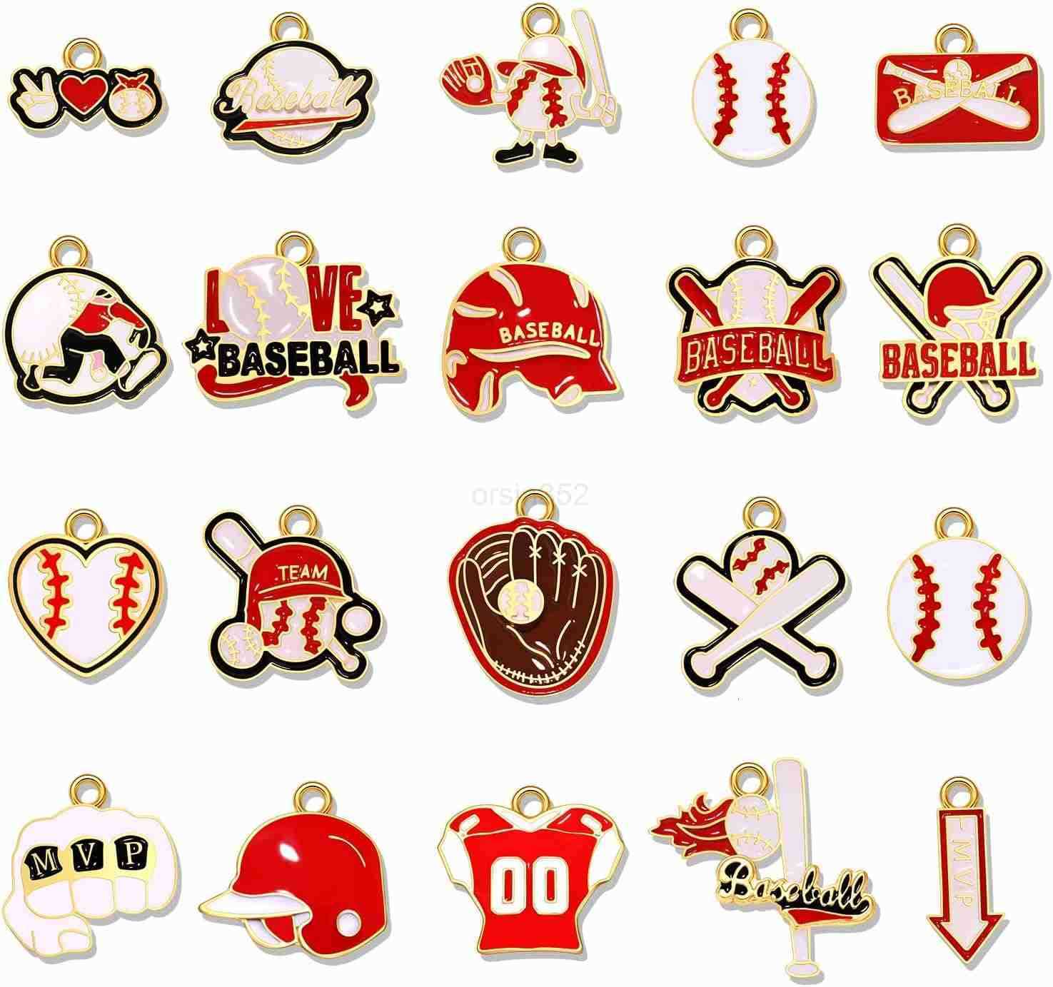 20PCS Sports Charms Enamel Basketball Baseball Pendant Charms for Jewelry Making Rhinestone Ball Game Softball Charms for Necklace Earrings DIY Crafts