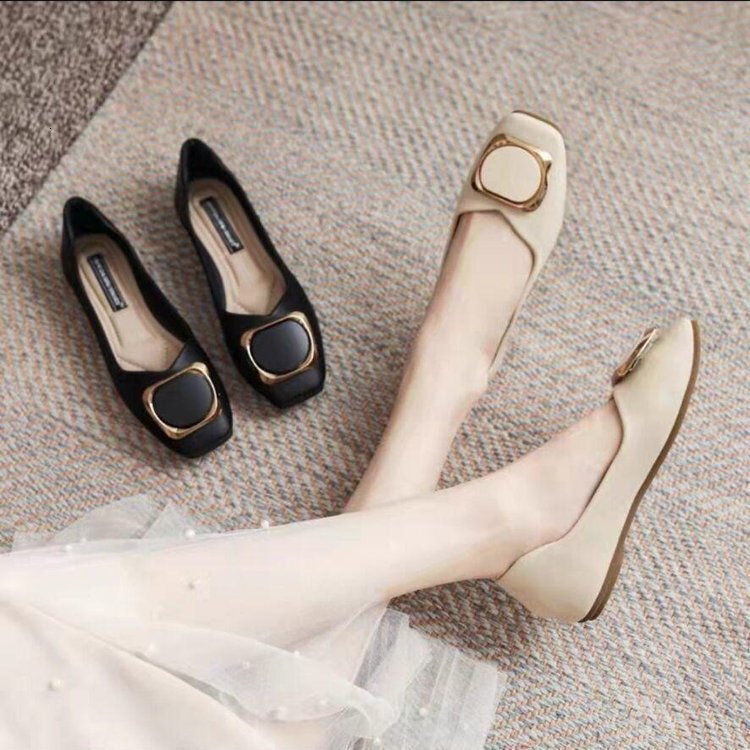 New Korean designer shoes women's flat shoes autumn shallow mouth fairy square toe soft soled women's casual shoes