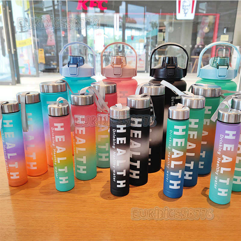 Fourpiece Set Frosted Gradient Celebrity Space Cup Plastic Straw Water Cup Large Capacity Handheld Outdoor Sports Water Bottle H250911