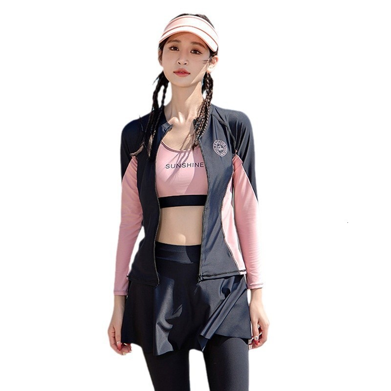 200g Two-Piece Swimsuit for Women, Four-Piece Set, Slimming, Diving, Beach Surfing, Conservative, Sun Protection, Long Sleeve Set