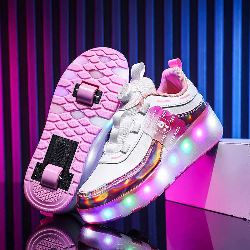2025 Free shipping designer Children's Roller Double Wheel Girls' Breathable LED Light Shoes USB Charging Outdoor Sports Skates